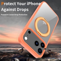 Étui de téléphone magnétique orange pour 17 Pro avec support rotatif, coque arrière de luxe antichoc pour mobile