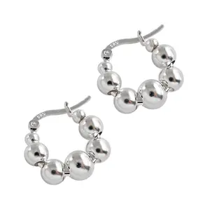 Customize bead 925 sterling silver beaded chunky gold plated hoop earrings for women