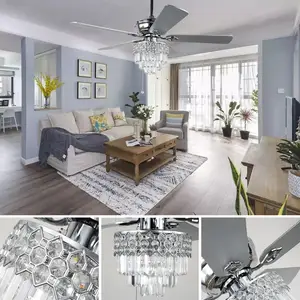 Crystal ceiling fan with light 52 inch modern LED Living Dining room 5 Plywood Blades Ceiling Fan with Light