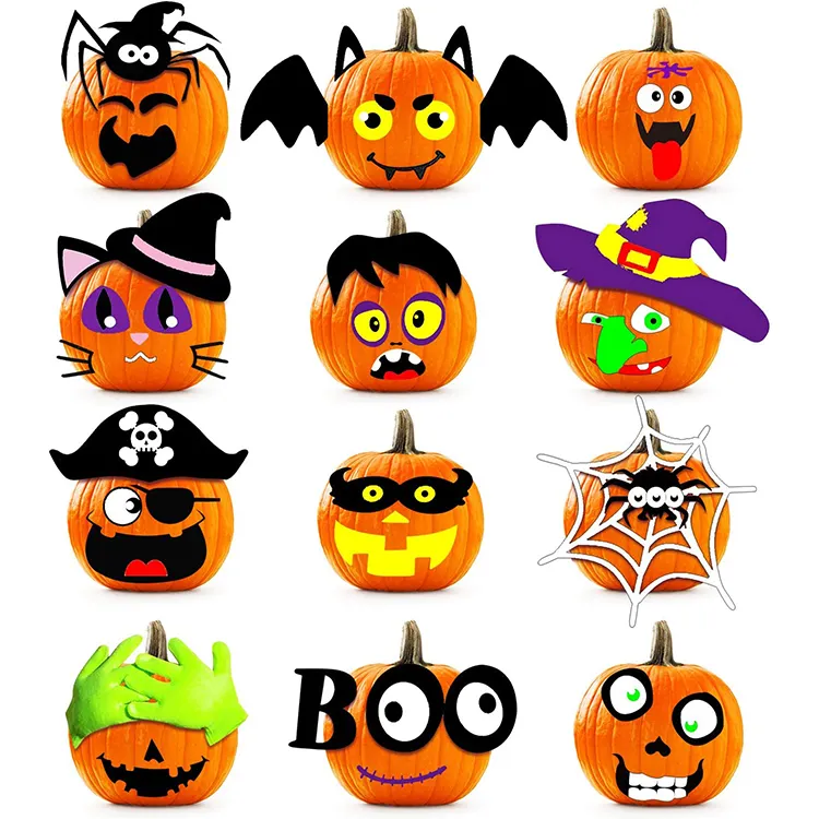 Customized halloween pumpkin lantern decoration felt diy craft sticker for halloween decoration party favors