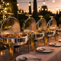 Ensemble de réchauds de luxe à couvercle roulant, chauffe-plats commerciaux en acier inoxydable pour buffet avec supports à combustible, équipement de restauration