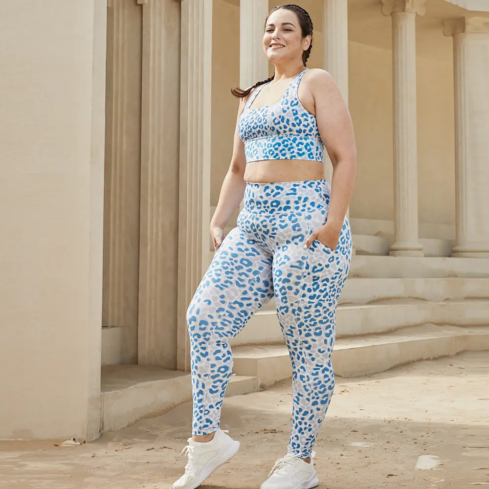 Nokta baskı XL XXL Yoga üst Set artı boyutu tayt bayan spor seti artı boyutu Yoga giysileri