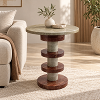 Table d'appoint moderne en pierre naturelle, table d'appoint ronde multicouche créative en pierre, table décorative pour salon et extérieur