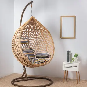 Kursi telur gantung rotan Modern dengan dudukan, keranjang ayunan teras goyang kursi tempat tidur gantung taman balkon furnitur luar ruangan