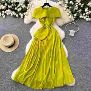 Robe Tunique Plissée Midi Élégante Grande Taille pour Femme, Coupe Empire, Imprimé Numérique Tissé, Respirante, Écologique et Lavable - Product Image 1