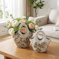 Vase en céramique de style rustique vintage français nordique, forme sac à main, en porcelaine craquelée, pour décoration florale