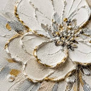 <span class=keywords><strong>Quadri</strong></span> su Tela 3D con Fiori Testurizzati, Dipinti Floreali Bianchi con Accenti Dorati, Decorazione Moderna Incorniciata - Product Image 4
