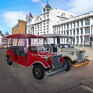 Carrito de golf Clásico eléctrico de 8 plazas, recorrido por la ciudad de fábrica, coche clásico eléctrico vintage, coche de autobús Royal Sigheseeing de lujo