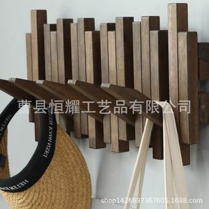 Wooden Coat Rack <b>Wall</b> Mounted Foldable <b>Hooks</b> Modern Design Clothing Organizer Rectangle Shape - Product Image 3