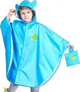 만화 어린이 비 판초 빛 방수 EVA 비옷 재킷 유아 소년 소녀 귀여운 비 케이프 후드 로고 장식 여행
