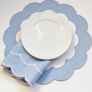Color Block Scalloped Edge French Luxury Flax Natural Fabric <b>Table</b> <b>Linen</b> Napkins Wedding Home Dinner Cotton <b>Linen</b> Placemat - Product Image 2