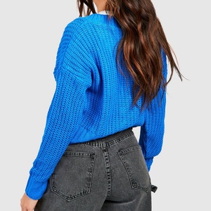 Cardigan en tricot ample à col en V boutonné pour femme, couleur unie, style décontracté, tricoté à grosses mailles, vente en gros - Product Image 2