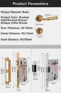 Poignée de porte intérieure moderne en laiton robuste avec bouton de verrouillage, ensemble de poignées de porte de luxe pour chambre à coucher - Product Image 3