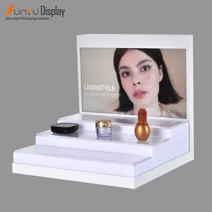 Custom Acrylic Cosmetic Makeup Skincare Perfume Bottle Display Stand 3 Tier Acrylic Display Stand With LED Light