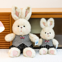 Peluche personnalisable Lapin Gris de Dessin Animé Rayé Rétro, Poupée Animale de Groupe Ultra Douce, Coton PP, Cadeau d'Anniversaire, Inspiré de Pâques