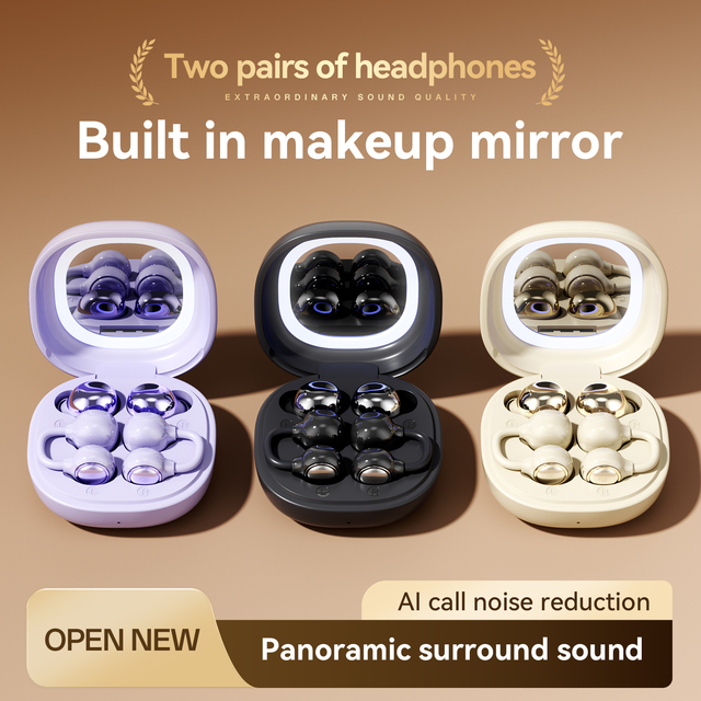 CP&AP 2Pairs OWS Open Ear TWS Bone Conduction Wireless Earbuds With Makeup Mirror & AI Noise Reduction