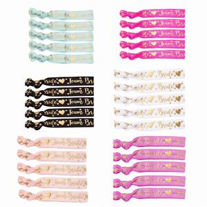 Bracelet élastique rose et noir pour fête de mariage avec inscription Team Bride Tribe en feuille d'or - Product Image 2