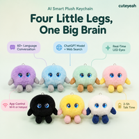 Cuteyeah Porte-clés Monstre en Peluche Mignon à Quatre Pattes, Compagnon Parlant IA, Yeux Lumineux, Application Wi-Fi, Compagnon de Bureau, Cadeau pour Collègues