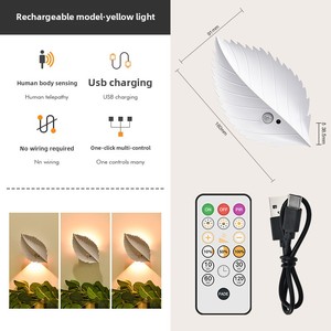 Creative Leaf Shaped Night <b>Light</b> USB Rechargeable Stepless Dimming <b>Wall</b> Lamp 10 Colors Bedside Lamps Bedroom Decoration - Product Image 6