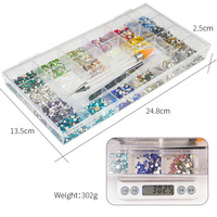 21 compartiments/boîte de charms en strass pour nail art, forme diamant à fond plat, motifs irréguliers, assortiment de strass