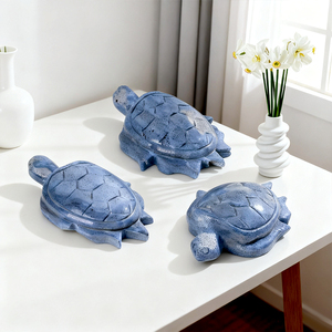 Vente en gros de statues de tortues en corail bleu sculptées dans le cristal de haute qualité pour la décoration de la maison - Product Image 1