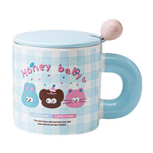 Nozomi Hara Cartoon Ceramic <b>Mug</b> <b>With</b> <b>Lid</b> And Spoon <b>Coffee</b> Cup For Home Gift Couple Use - Product Image 5