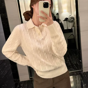 Suéter de Manga Larga con Cuello Solapa y Bordado de Piel Sintética, Estilo <span class=keywords><strong>Polo</strong></span> Básico / RL 25, Estilo Invierno-Primavera, para Parejas - Product Image 1