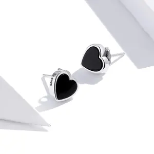 Customized Elegance 925 Sterling Silver Black Onyx Heart Stud Earrings 14k Gold Plated Push Back For Women Fine Jewelry