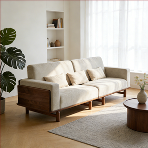 أريكة ثلاثية المقاعد من خشب الجوز الأسود الأمريكي الصلب، تصميم بسيط للمساحات الصغيرة، أريكة لغرفة المعيشة المنزلية، بيع بالجملة من المصنع - Product Image 2