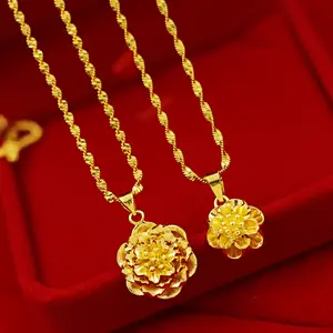 Dropshipping Luxury Women's Wedding Engagement Jewelry 18k Gold Necklace Fashion Chain Necklaces Elegant Flower Chocker Gifts