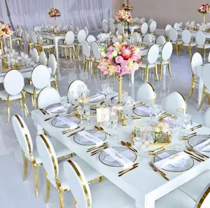 結婚式のイベントのための宴会用家具ファンシーゴールドステンレススチールオーバルバックチェアの製造