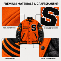 Veste universitaire personnalisée pour homme, veste de baseball avec patch en chenille, corps en mélange de laine, manches en similicuir, veste Letterman en laine Melton