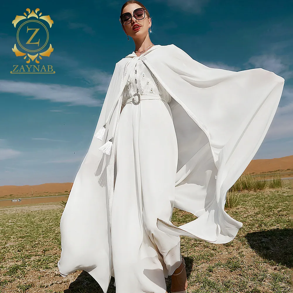 Zaynab Египетский Африканский марокканский Дубай Свадебный кафтанс новый белый плащ с капюшоном для женщин ближневосточных мусульман Абая