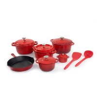 Mcooker 2023 Promotion Exceptionnelle – Ensemble de Casseroles en Fonte Émaillée Rouge, Design Moderne et Luxueux, 24 cm, Écologique, Fond Plat, avec Poignée