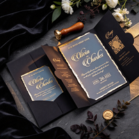 Enveloppe rectangulaire personnalisable noire à double porte en carton rigide, pour usage transfrontalier, invitation de mariage de style occidental, dorure à chaud