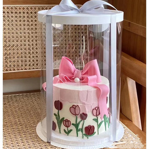 Aierflorist clear PET paper cardboard made cake pastry box white cake board/ flower bouquet packaging transparent Boxes