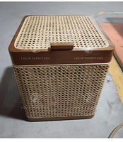Cesto de Roupa Feito à Mão em Rattan, Sem Plástico, Cesto de Armazenamento com Tampa, Organizador de Decoração Moderna para Casa