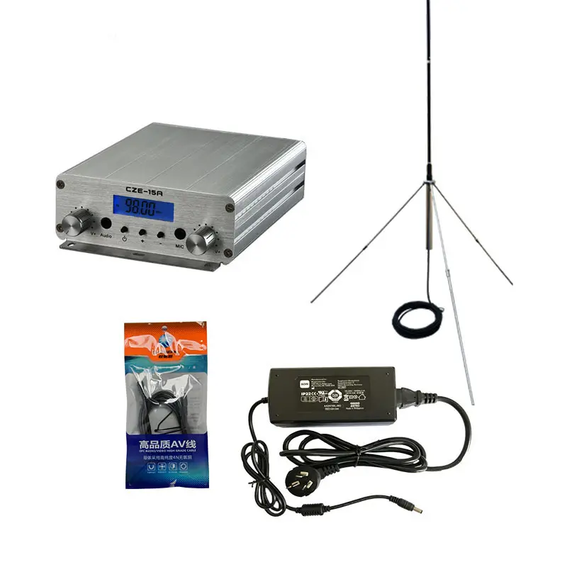 CZE-15A 15w Watts FM Transmetteur Radio avec 1/4 vague GP D'antenne en aluminium kits