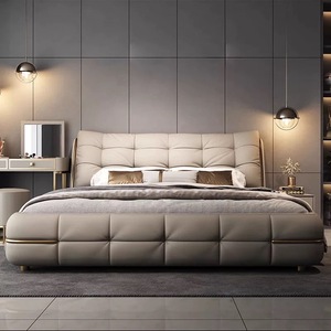 Hiện đại sang trọng bằng gỗ nội thất phòng ngủ mềm up-bao da giường siêu Vua kích thước giường đôi khung với lưu trữ thiết kế hoàn chỉnh - Product Image 3