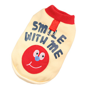 Chaleco para mascotas Smile With Me, forrado de lana para gatos y perros, ropa de otoño e invierno, diseño de cara sonriente en color gris albaricoque - Product Image 5