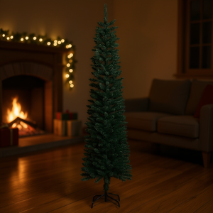 Árbol de Navidad Artificial Delgado de 6 Pies, Verde, de PVC, con Soporte, Decoración Navideña para Interiores - Product Image 2