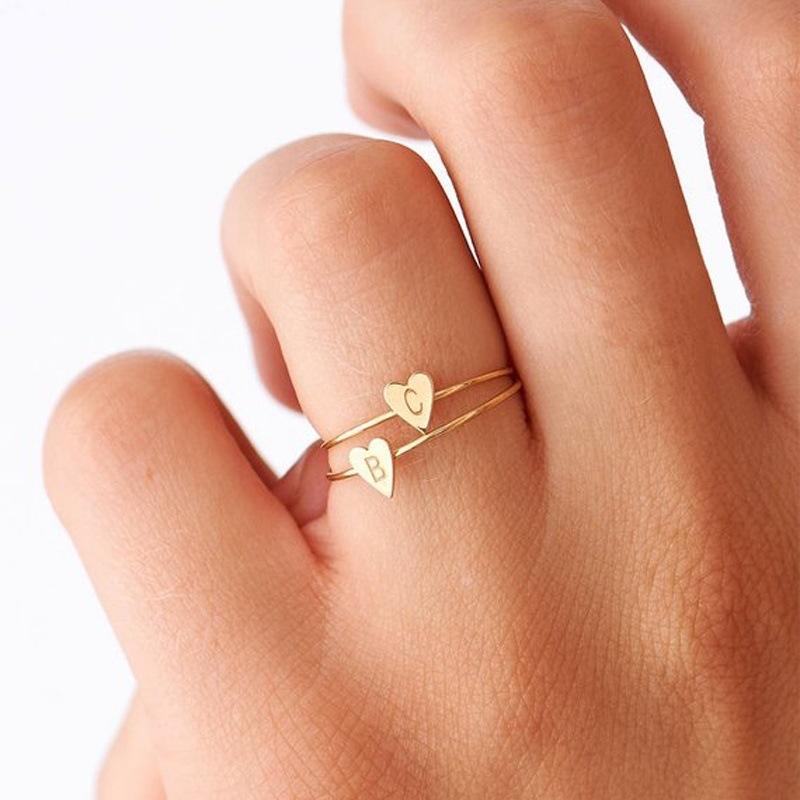Shop Personalized A-Z Heart Shaped Initial Rings in Gold