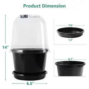 Indoor Garden Clear Nursery Humidity Dome Transparent Plastic Plant Pot Seedling Planter With Led Light Seed Starter Flower Pots
