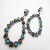 Nouvelles boucles d'oreilles pendantes en alliage de zinc plaqué argent antique, style vintage, motif goutte d'eau et fleur turquoise