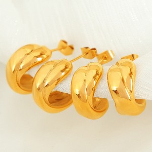 Hoop Earrings Gold Oval Geometric Design Office Career Style <b>Titanium</b> Steel Hypoallergenic Women's Jewelry - Product Image 1