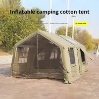 Tente gonflable de glamping portable quatre saisons Oxford pare-soleil imperméable double couche deux chambres à coucher salon vert 8 + 8 Camping
