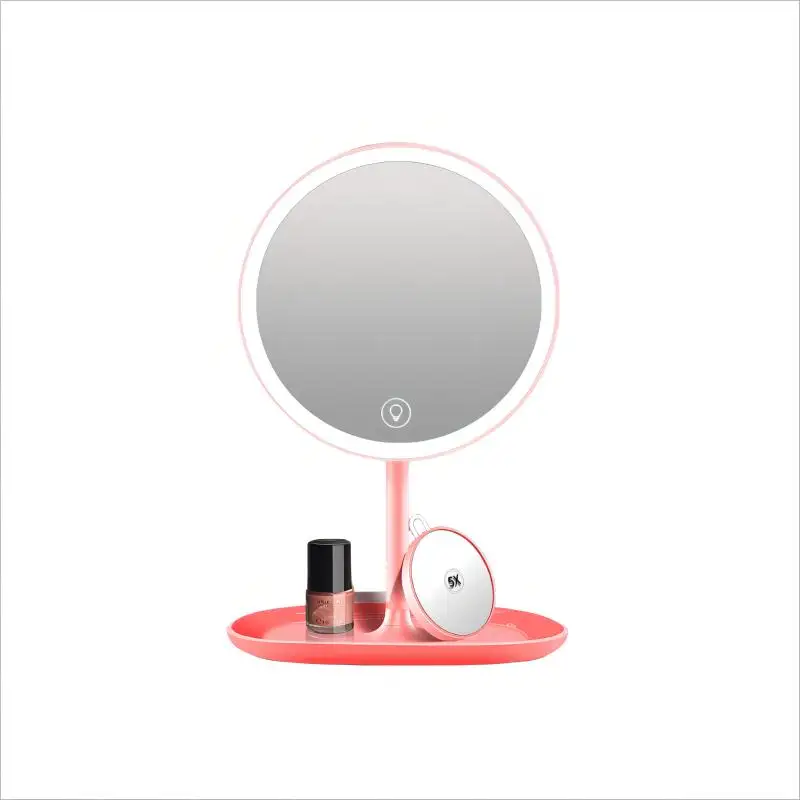 Led Verlichte Reis Make-Up Spiegel Compacte Handheld Verlichte Spiegel Zakspiegel Voor Tafelblad Reizen