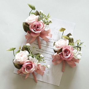 Blanco rosa azul cinta muñeca ramillete tulipán pulsera flor broche para <span class=keywords><strong>novio</strong></span> hombres <span class=keywords><strong>traje</strong></span> botón agujero Navidad boda accesorio - Product Image 5