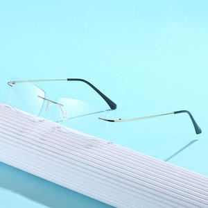 Vente en gros de montures de lunettes carrées sans monture ultra-légères pour hommes, monture en métal, verres en acrylique, résistant à la lumière bleue UV 904 - Product Image 5