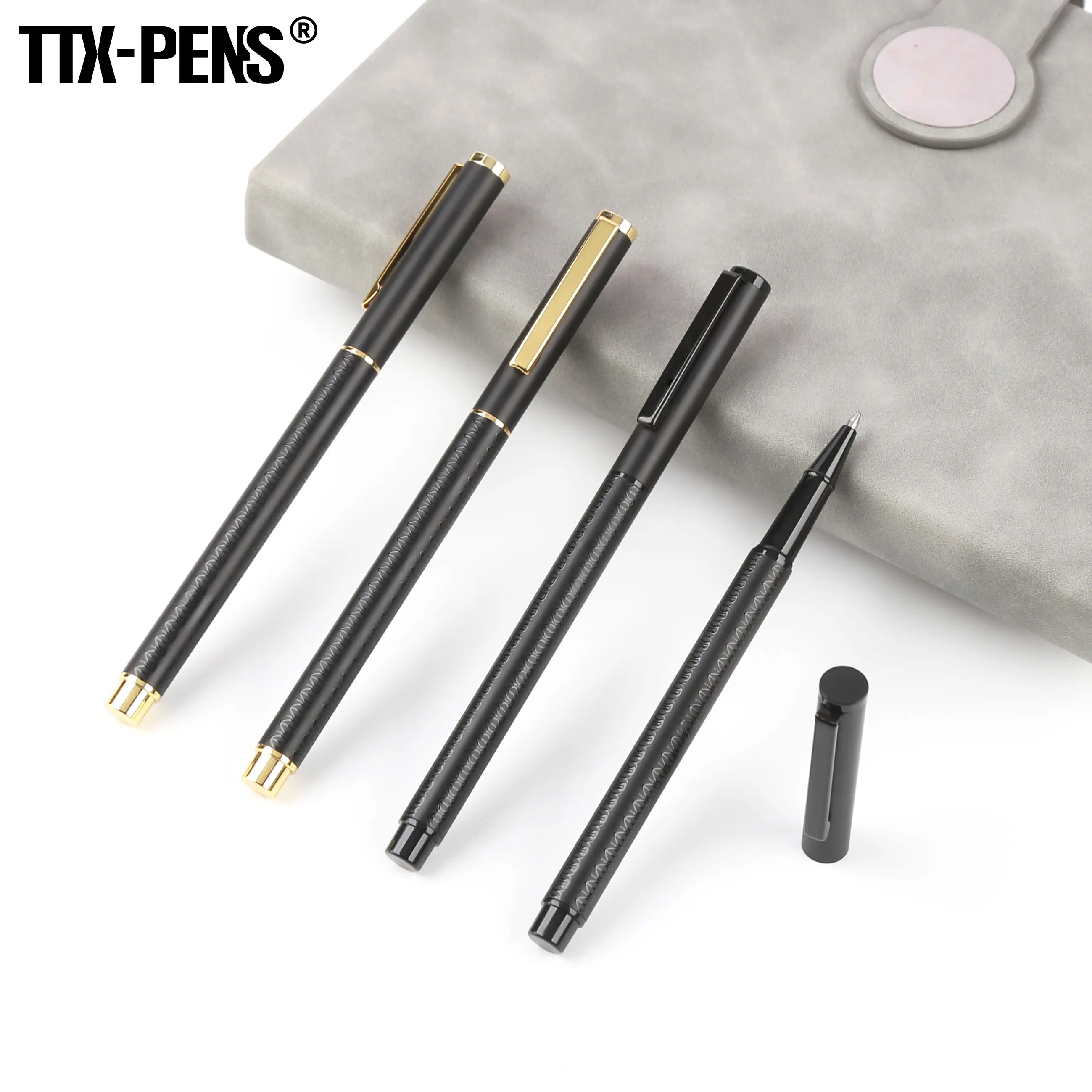 TTX OEM pena pulpen logam tipis ramping kustom sederhana klip persegi panjang emas mewah dengan Logo perusahaan